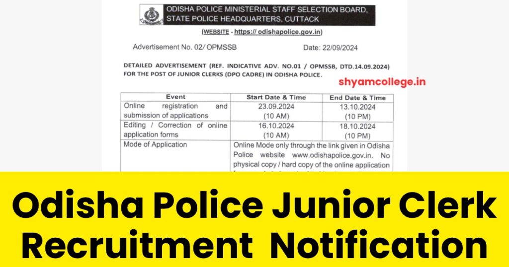 Odisha Police Junior Clerk Recruitment Notification