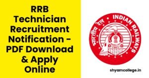 RRB Technician Recruitment Notification - PDF Download & Apply Online